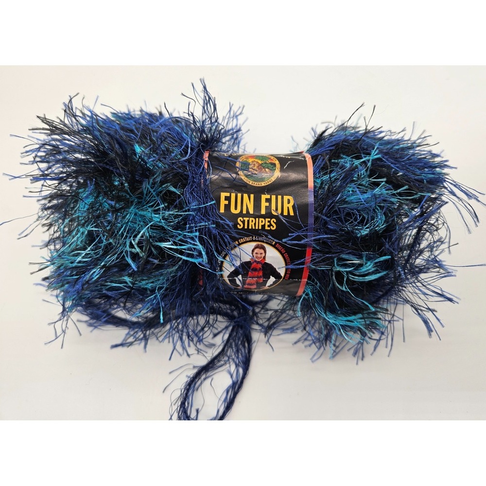 1 Skein Lion Brand Fun Fur Stripes Blue Eyelash Yarn